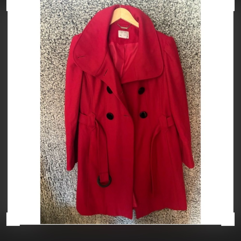 Worthington Women's Red Pea Coat Large
Belted Waist Winter Casual